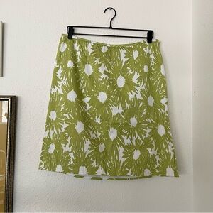 Talbots Green and White Floral Stretch Pencil Skirt